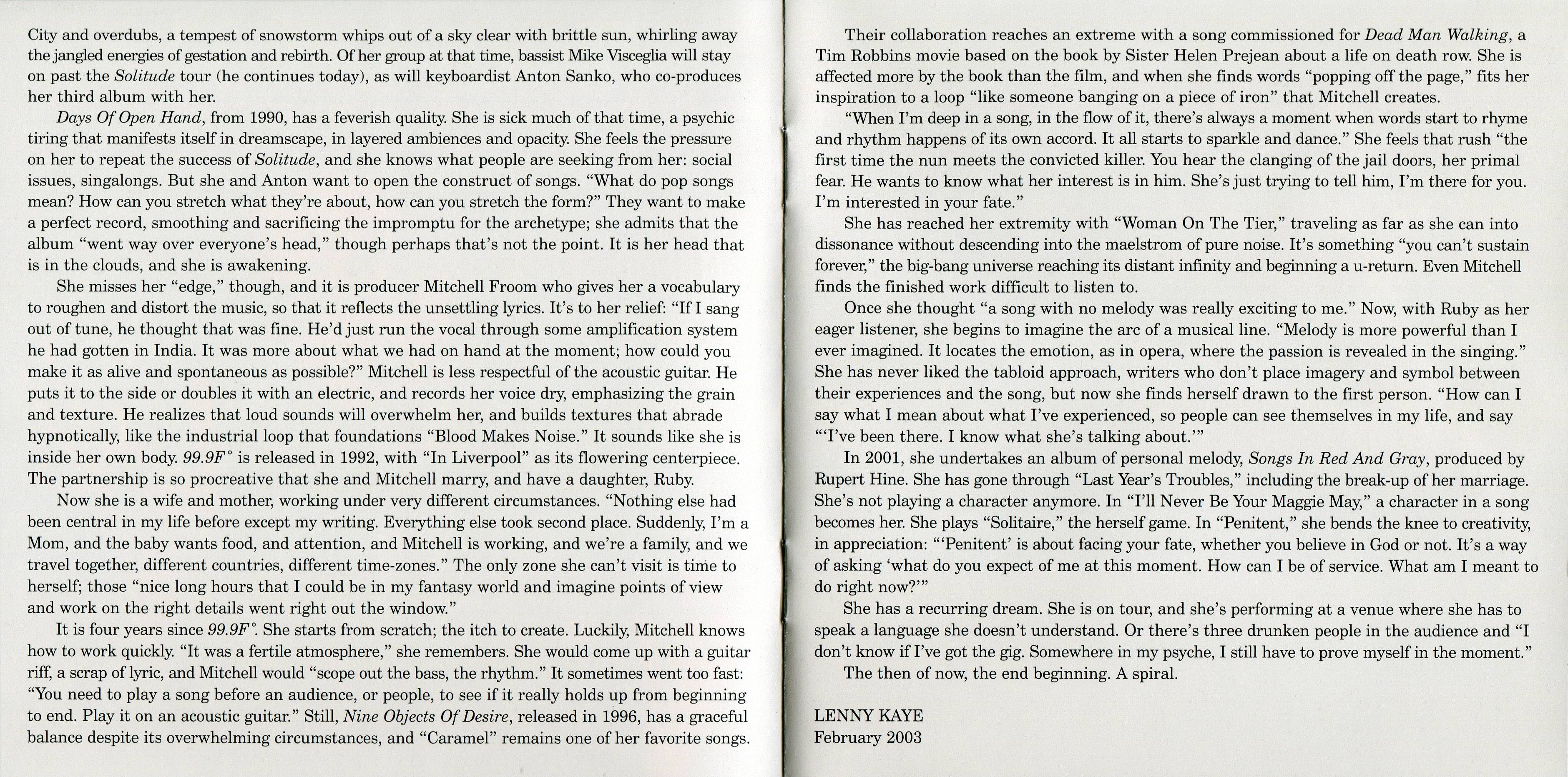 Suzanne Vega  The Best Of; Retrospective : Booklet 5